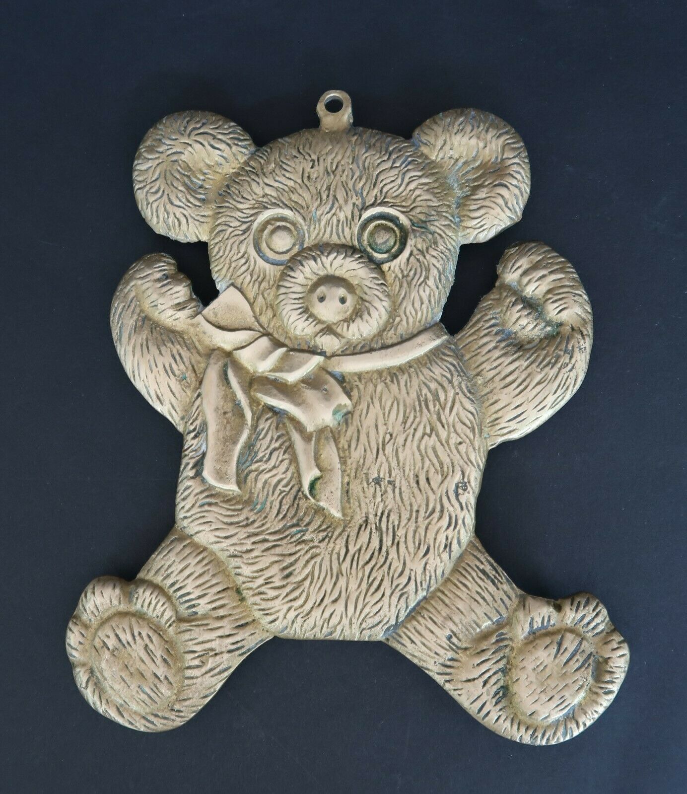 Vintage Mann Brass Teddy Bear Trivet Wall Hanging Gold Tone - $19.99
