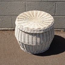 White Woven Wicker Basket w/ Lid Storage Container Bin Box 18&quot;W x 15&quot; Tall - $42.08