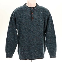 New Accents VTG Mens Henley Sweater L Large Confetti Knit 80&#39;s 90&#39;s Blue Black - £33.62 GBP