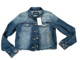 NWT Women&#39;s Calvin Klein Sz Medium Denim Jacket STRETCH Frayed Hem New W... - $35.15