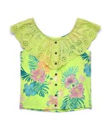 NWT Sz Med 10 JUSTICE Girl&#39;s Top Ruffle Neckline Tropical Floral Tank Green - $12.99