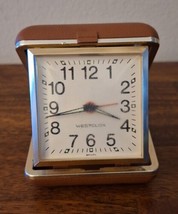 Vintage Westclox Travel Winding Alarm Clock In Folding Case Tested Works... - $10.00