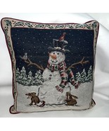 Christmas Tapestry Throw Pillow  snowman with wildlife and Red back - $278.37 MXN