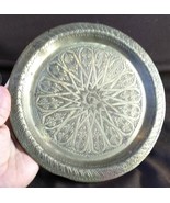 Old Vintage Metal Brass Engraved Serving Platter Bar Food Tray Round - $60.60 CAD