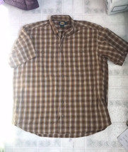 Cabela&#39;s Mens Tan plaid Shirt Button Down Sz XL tall Short Sleeve Cotton - $29.03