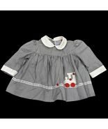 Vintage Baby Dress Nanas Pet Gray &amp; White Striped With Train Applique 0/... - €24,58 EUR