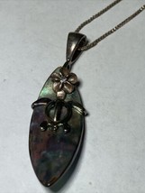 Hawaiian Sterling Silver Turtle Paua Shell Surfboard Pendant &amp; 18” 925 Necklace - £22.11 GBP