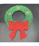 Vintage Melted Plastic Popcorn Wreath Gold Glitter, Red Bow 20” X 15” - $19.75