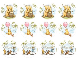 POOH BEAR CUPCAKE Toppers Baby Shower Cupcake toppers Pooh bear baby sho... - $20.75