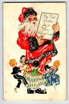 Christmas Postcard Santa Claus Children Dancing Boys Girls Embossed W-29 Vintage - £8.96 GBP