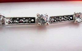 Black Clear Crystal Rhinestone Marcasite Silver Bracelet 7&quot; New in Giftbox - $9.89
