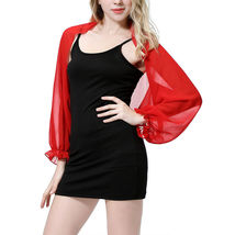 Red Womens Sheer Chiffon Bolero Shrug Cardigan Long Sleeve - £8.32 GBP