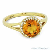 1.35 ct Round Cut Citrine &amp; Diamond Halo 14k Yellow Gold Promise Engagement Ring - £239.44 GBP