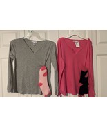 Pillow Talk Pajama Top &amp; Socks Set 2Pc PJ Set Pick Pink or Grey Women&#39;s ... - $278.62 MXN