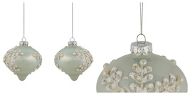 4&quot; Set of 2 Pastel Green with Icy Snowflakes Christmas Glass Onion Ornam... - $61.99