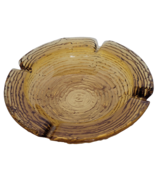 Vintage MCM Ashtray Round Ripple Glass Gold Amber 4 Slots 6 1/4 In Cigar... - $18.36