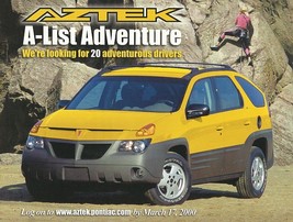 2000/2001 PONTIAC AZTEK A-LIST ADVENTURE brochure sheet contest entry US 01 - £7.90 GBP