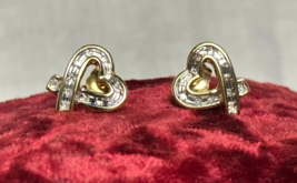 10K Yellow Gold Heart Earrings 2.5g Fine Jewelry Clear Stones - £126.57 GBP