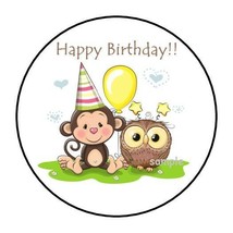 30 Cute Happy Birthday Monkey &amp; Owl Envelope Seals Labels Stickers 1.5&quot; Round - £5.98 GBP
