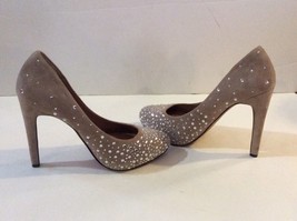 Vince Camuto Tan Suede &amp; Rhinestone Heels Bling Prom Shoes Size 5.5 B - £19.60 GBP