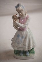 Old Vintage Ceramic Girl Figurine Holding a Vase Flower Jar Home Shelf Decor - £10.27 GBP
