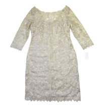 Nwt Tadashi Shoji Corded Embroidery Tulle Sheath In Ivory Gold Dress 16 - £102.55 GBP