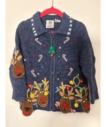 Adorable Tiara Girls Reindeer &amp; Candy Cane Christmas Cardigan  Sweater S... - $207.66 MXN