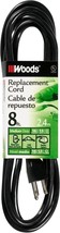 8 ft Replacement Cord 16 Gauge BLACK Medium Duty 3 Prong 13 amp 4589 WOODS - $30.66