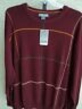 NWT  SADDLEBRED  2XL COTTON KNIT CREW NECK SWEATER DARK BURGUNDY MULTI  - £8.87 GBP