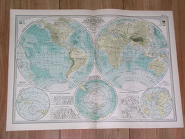 1897 Antique Dated Map Of The World America Asia Europe Africa Antarctica Globes - £21.98 GBP