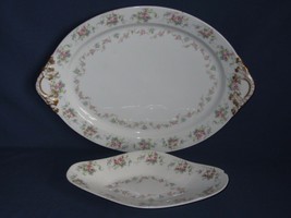 Limoges Wm Guerin Oval Serving Platter &amp; Butter Dish Vtg Rose Violets Flowers - £19.38 GBP