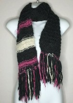 Womens Black Pink Ivory Crochet Fringe Long Scarf  Accessories Fashion 87&quot; - $14.99