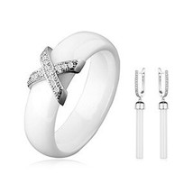 Women Ceramic Drop Earrings And 6mm X Cross Ceramic Ring Fashion Jewelry Set For - £18.02 GBP