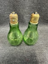 Vintage Light Bulb Shaped Salt and Pepper Shakers Emerald Forest Green Taiwan - £5.93 GBP