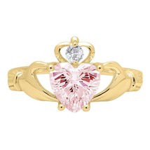 2CT Heart Simulated Sapphire &amp; Diamond Claddagh Engagement Ring Yellow Silver - $233.73