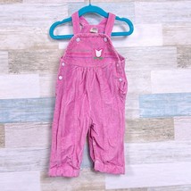 Baby Togs Vintage 80s Corduroy Overalls Pink Flower Embroidery Baby Girl... - $19.79