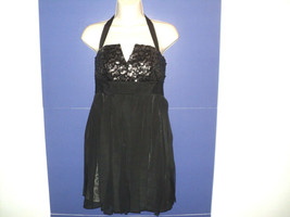 BEBE Dress Size S Halter Black Above Knee Sequined Bodice Car Wash Skirt Panels - £18.55 GBP