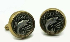 Vintage Anson Signed Fish Cufflinks Two Tone Marine Fishing Men&#39;s Cuff Links - £29.56 GBP