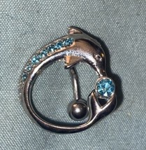 Dolphin Round Silver Blue Stones .75” 14 Gauge Belly Button Ring Surgica... - £3.80 GBP