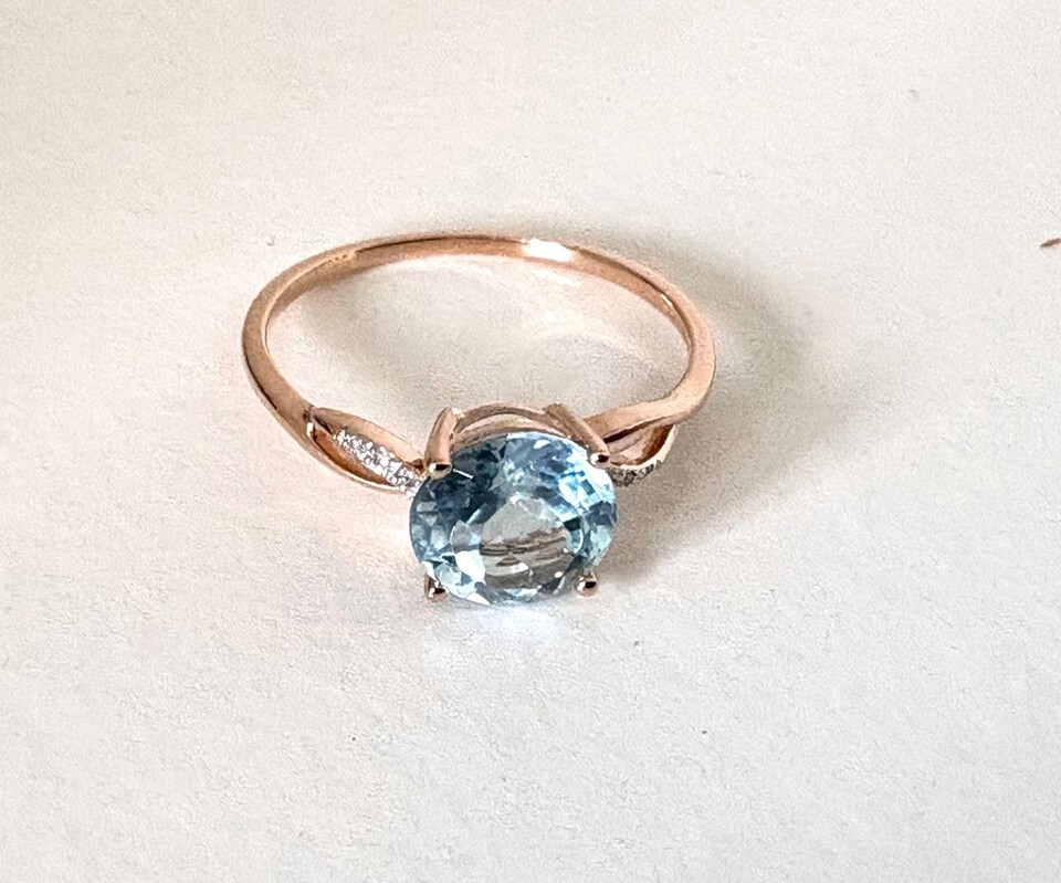 14k Gold aquamarine diamonds ring gemstone ring - 14 carats solid gold stonqueen Item image 3
