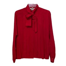 Saks Fifth Avenue Vintage Red Silk Pleated Bow Blouse Womens 8P Petite 1... - $25.00
