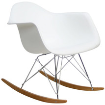 Rocker Rocking Chair White Eiffel Wing Cradle Plastic Shell Wire Base Midcentury - £78.63 GBP