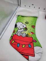 Peanuts Christmas Stocking Snoopy Woodstock on Doghouse Opening Gifts - $12.95