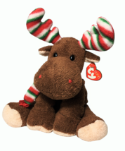 Ty Pluffies Merry Moose 2006 Red-Green-White Holiday Striped Antlers &amp; Scarf TAG - £15.94 GBP