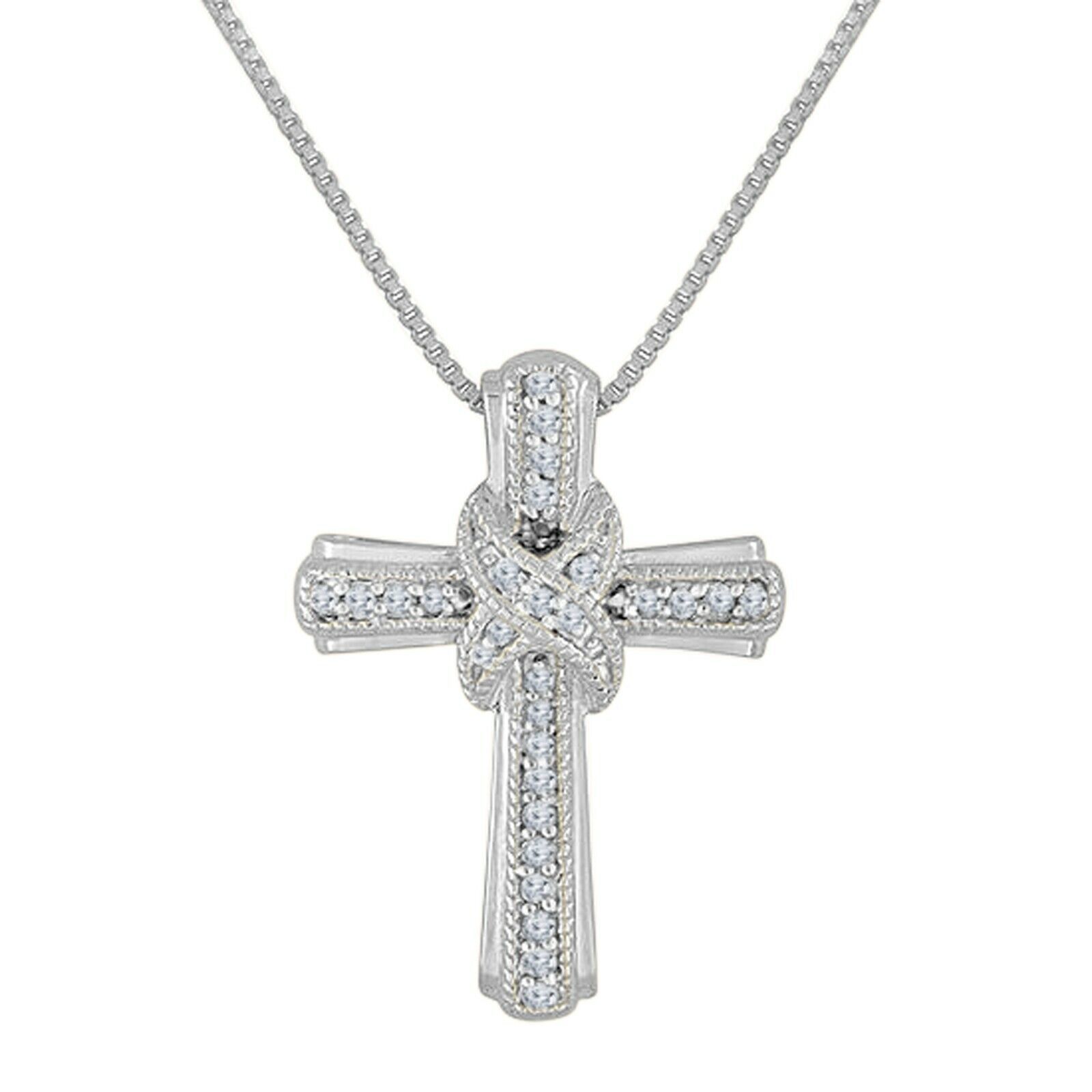 Primary image for 0.10ct Round Moissanite 14K White Gold Plated Sterling Silver Cross Pendant Gift
