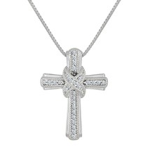 0.10ct Round Moissanite 14K White Gold Plated Sterling Silver Cross Pendant Gift - £69.03 GBP
