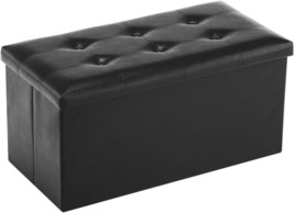 Youdesure Folding Storage Ottoman Bench, Black, 350 Lb. Capacity, Faux Leather - $50.94