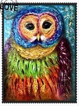 Rainbow owl painting,original oil painting,full of colours,impasto style,stretch - £159.87 GBP