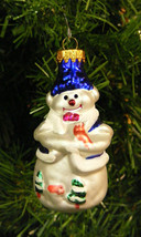 Hand Blown Mercury Style Glass Snowman w/ Blue Stocking Hat Christmas Ornament - £10.28 GBP