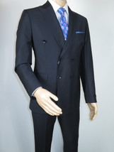 Men Suit BERLUSCONI Turkey Italian Wool 180's Double Breasted UGS94-12 Navy image 2